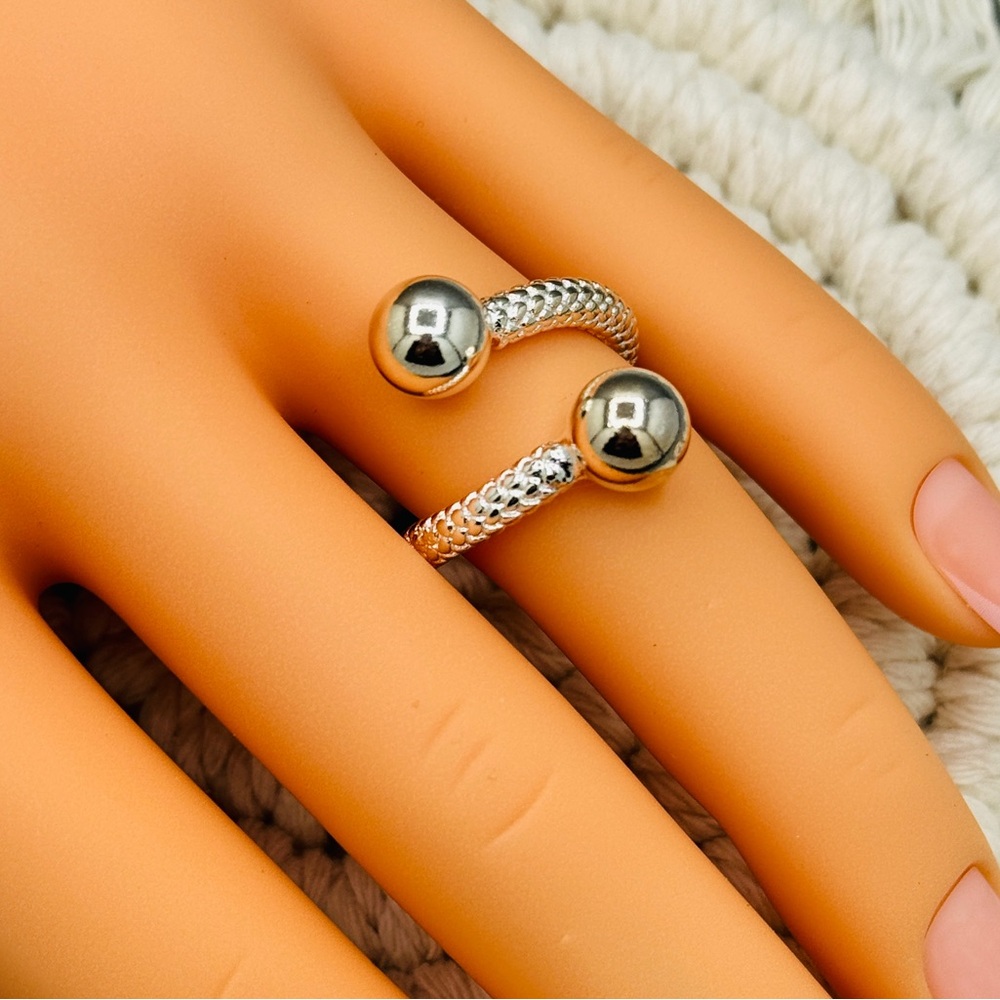 925 Fashion Geometric Handmade Irregular Double Balls Ring
